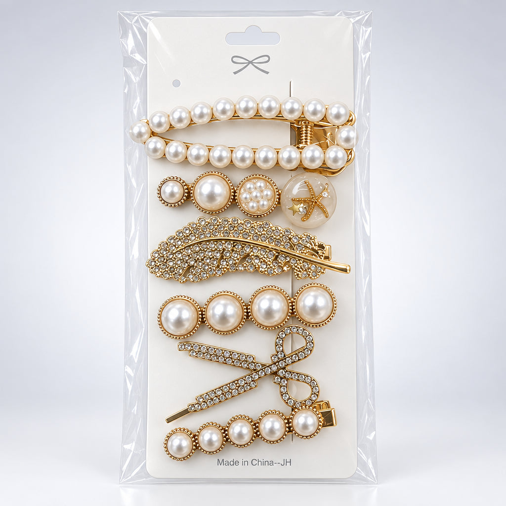 assorted faux pearl and rhinestone embellished hair clips