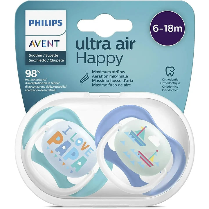 Philips Avent SCF080/03 Ultra Air Silicone Pacifier Papa/Boat 2 Pack 6-18m