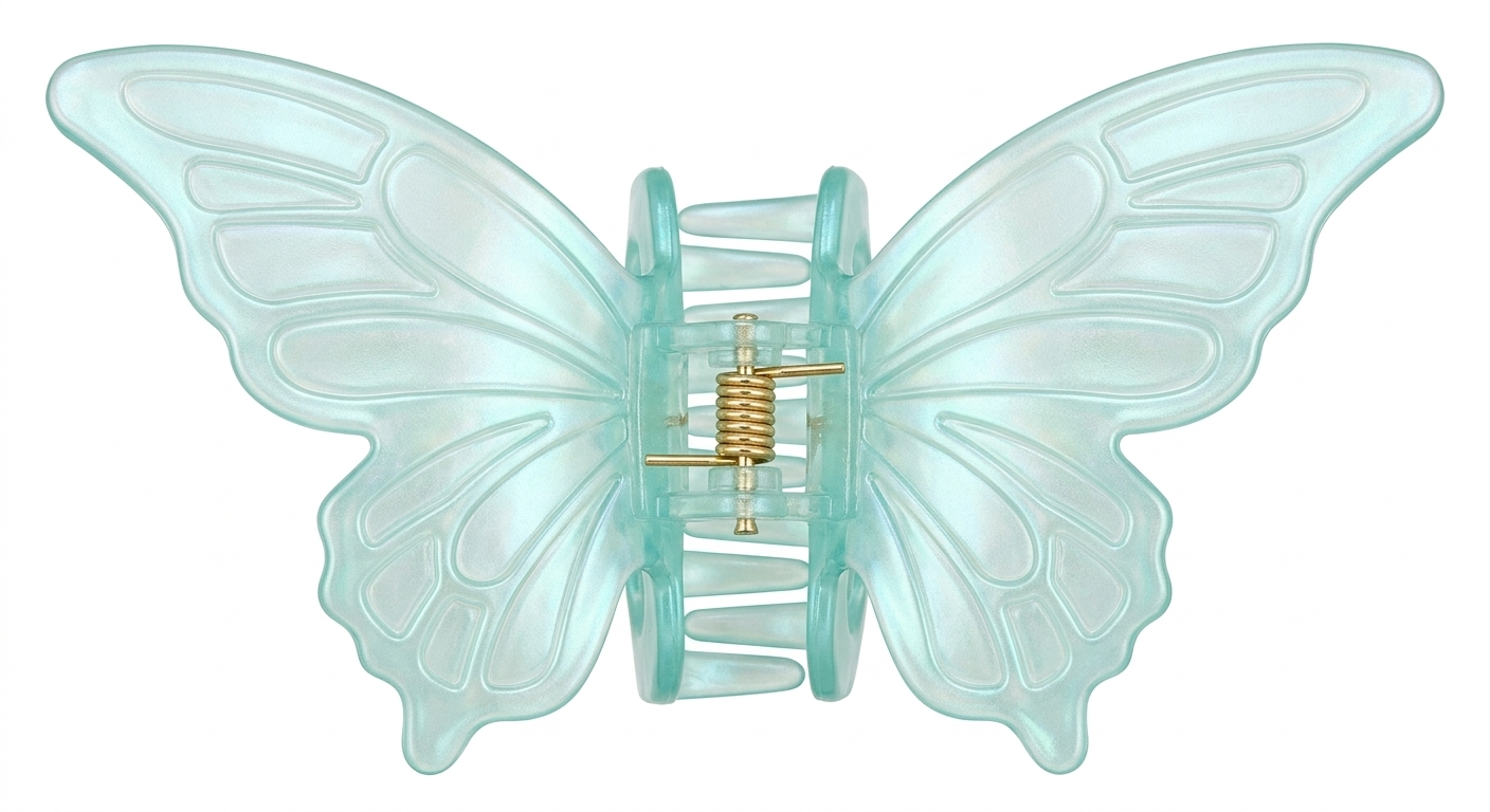 iridescent butterfly hair clips, often made with fabric wings and available in pastel color assortments