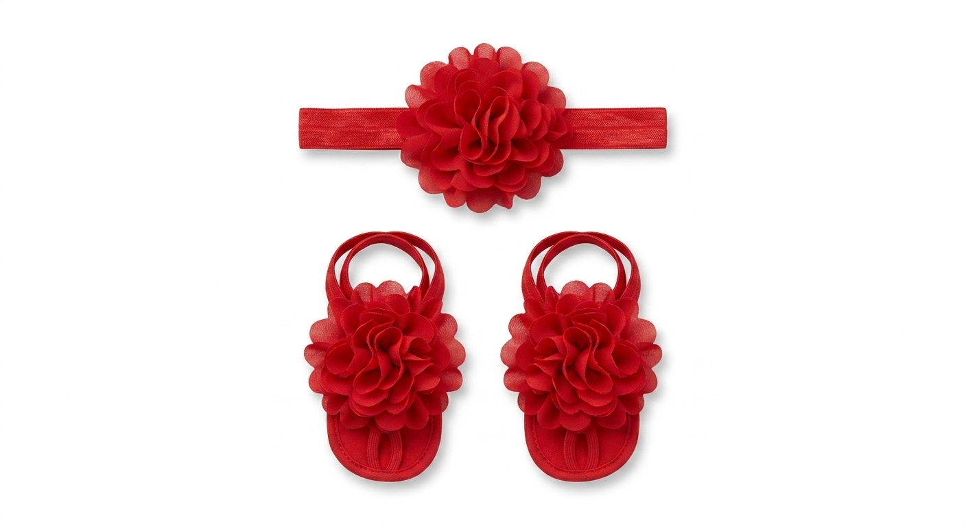 Chicbaby red fabric flower headband set.
