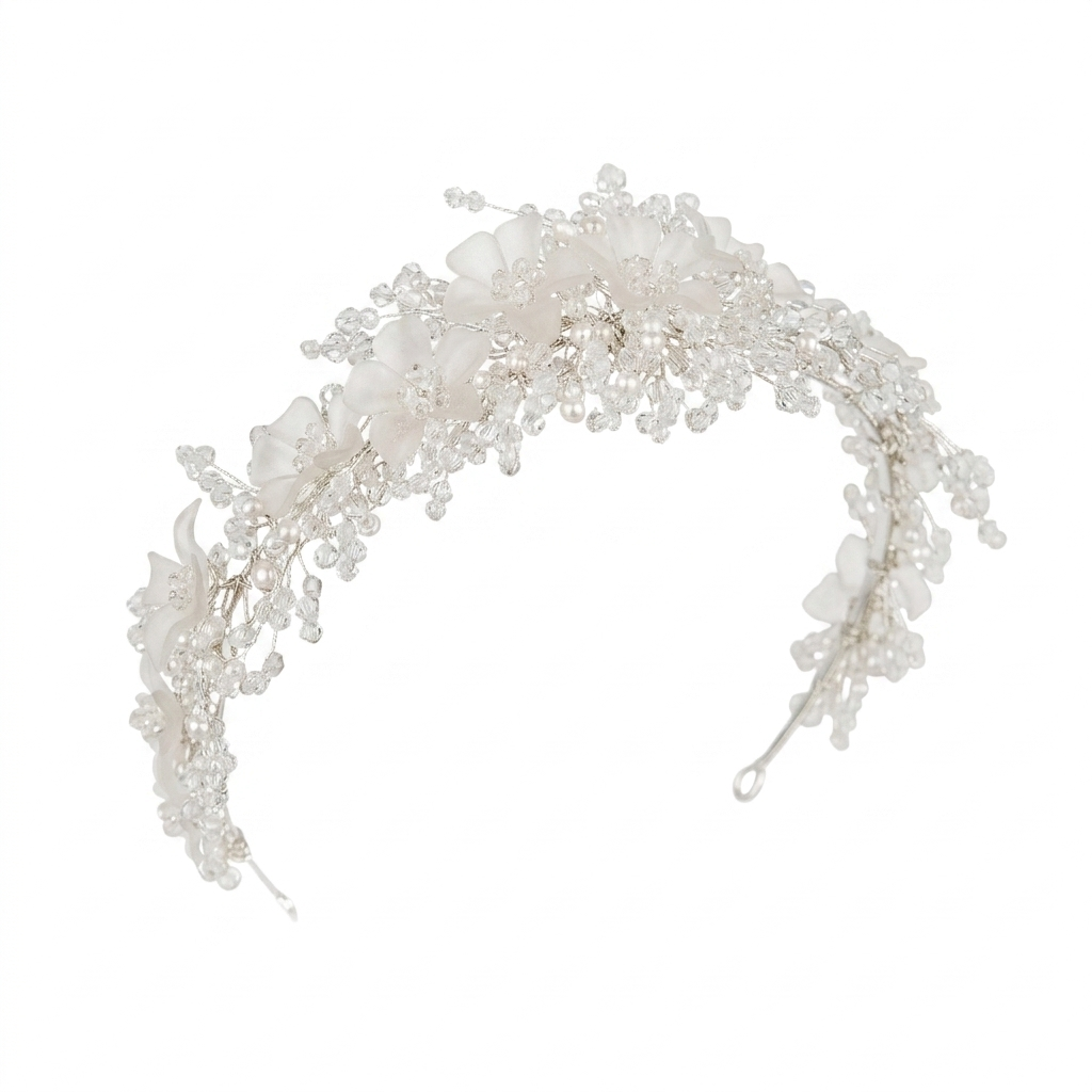 white tulle and rhinestone tiara headbands for girls