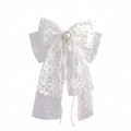 MiaoJi white lace hair bow clips decorated with pearls.
