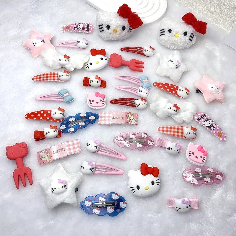 Hello Kitty denim hair clips available in a 10-piece set
