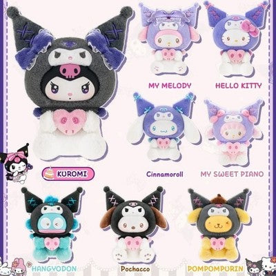 colorful Sanrio character hair tie sets featuring characters like Hello Kitty, Kuromi, and Cinnamoroll